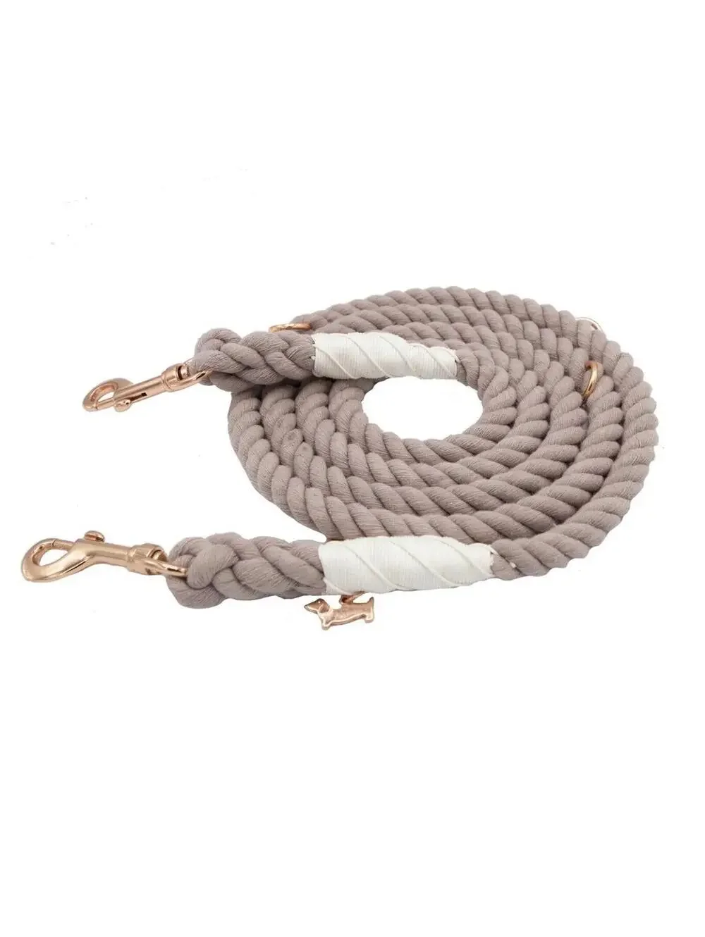 Cotton Rope Dog Leash in Taupe with Rose Gold Hardware